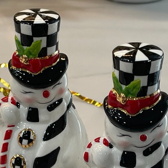 MacKenzie-Childs Courtly Check Snowman Salt & Pepper Set – New in Keepsake Box - Picture 12 of 12